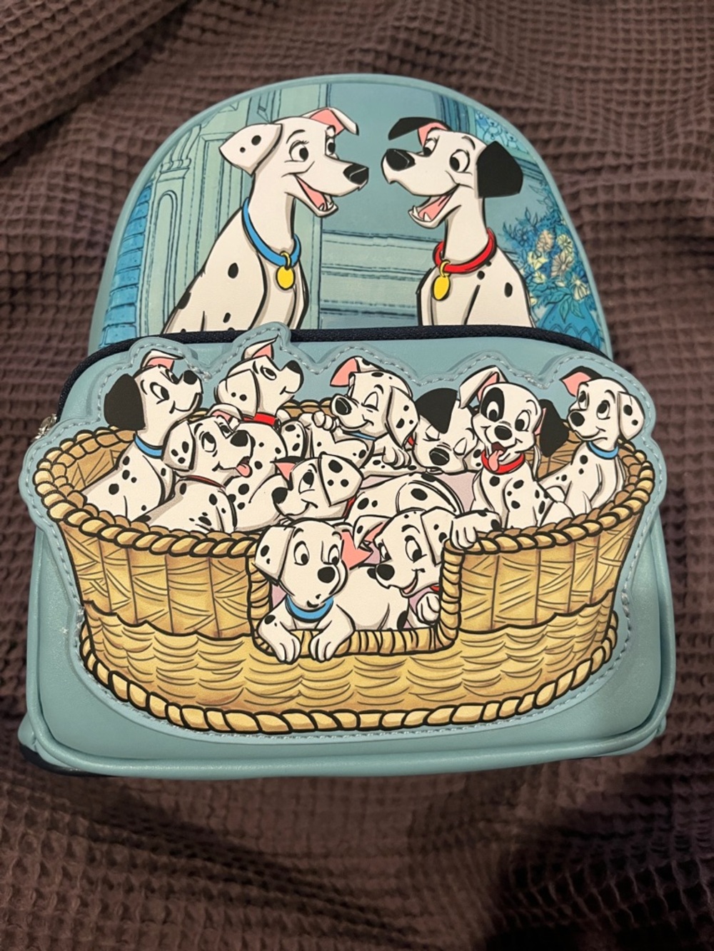 Disney Light Blue 101 Dalmatians Puppy Basket Mini Backpack Loungefly rare